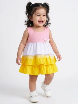 Hopscotch - Colorblock Butterfly Applique Dress Multi-Color