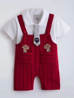 Hopscotch - Giraffe Applique Striped Overall T-Shirt With Dungaree