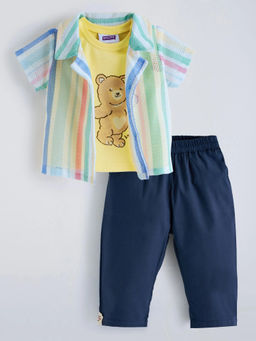Hopscotch - Teddy Striped Cotton Pant Set Multi-Color