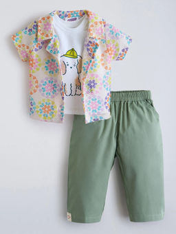 Hopscotch - Floral Puppy Cotton Pant Set Multi-Color