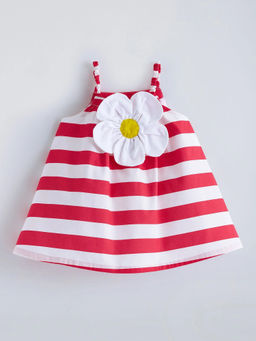 Hopscotch - Cotton Strappy Striped A-Line Dress Red