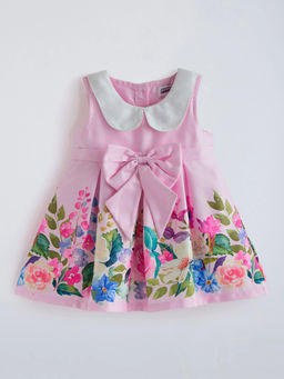 Hopscotch - Bow Applique Floral Casual Dress Pink