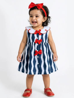 Hopscotch - Striped Peter Pan Collar Dress Blue
