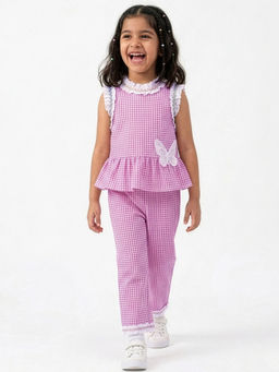 Hopscotch - Cotton Gingham Pant With Top Pink