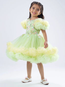 Hopscotch - Floral Pearl Embroidery Dress Green