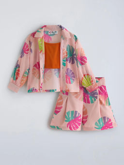 Hopscotch - Tropical Textured Shorts With Top And Jacket Multi-Color