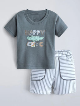 Hopscotch - Crocodile Applique Shorts With T-Shirt Grey