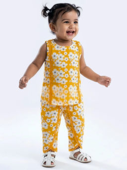 Hopscotch - Girls Yellow Floral Printed Co-Ord Set