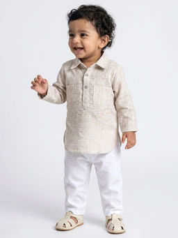 Hopscotch - Boys Beige Pathani Kurta With Pants