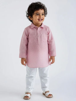 Hopscotch - Boys Pink Pathani Kurta With Pants