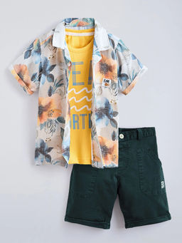 Hopscotch - Floral Cotton Short With Shirt And Vest