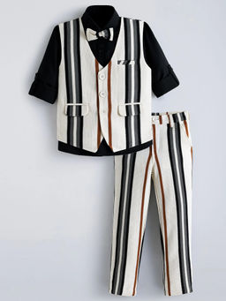 Hopscotch - Cotton Striped Shirt With Waistcoat & Pant