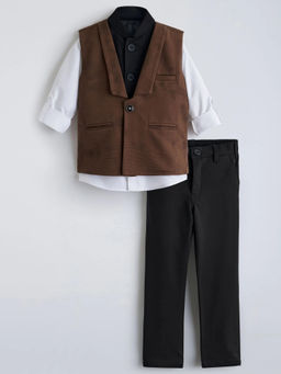 Hopscotch - Cotton Solid Shirt With Waistcoat & Pant