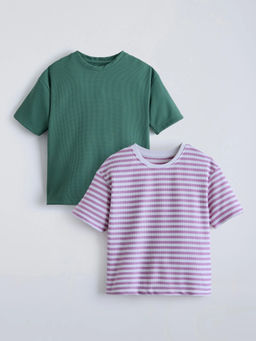 Hopscotch - Textured Stripes T-Shirts Multi-Color (Pack of 2)