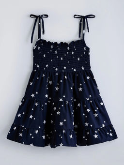 Hopscotch - Strappy Smocked Casual Dress Navy Blue