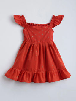 Hopscotch - Smocked Casual Dress Coral