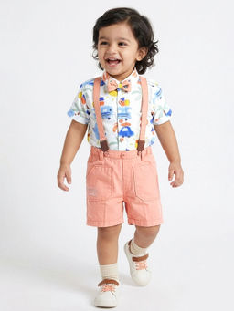 Hopscotch - Summer Cotton Short With Top And Suspender Bow Peach