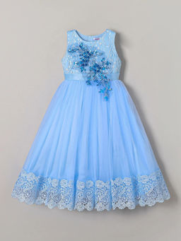 Hopscotch - Floral Sequined Beaded Gown Blue