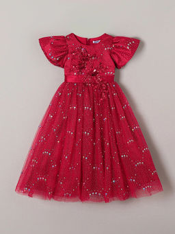 Hopscotch - Star Sequined Beaded Gown Red