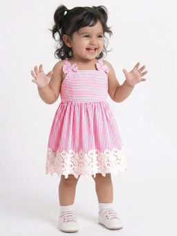 Hopscotch - Striped Bow Applique Dress Pink