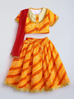 Hopscotch - Bandhani Lehenga Choli With Dupatta Yellow
