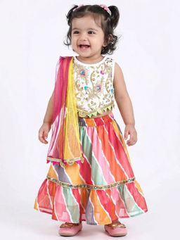Hopscotch - Sequined Lace Lehenga Choli With Dupatta Multi-Color