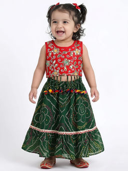 Hopscotch - Lace Sequined Lehenga With Choli Red