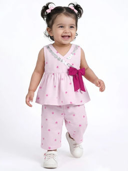 Hopscotch - Floral Bow Applique Pant Set Pink