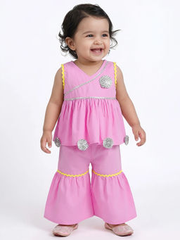 Hopscotch - Floral Applique Kurti And Sharara Pink