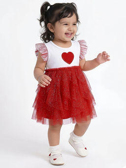 Hopscotch - Heart Ruffled Glitter Dress Red