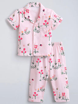 Hopscotch - Floral Pure Cotton Shirt With Pyjama Pink