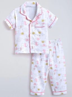 Hopscotch - Animal Pure Cotton Shirt With Pyjama White