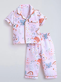 Hopscotch - Animal Pure Cotton Shirt With Pyjama Pink