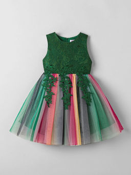 Hopscotch - Floral Lace Colorblock Dress Green