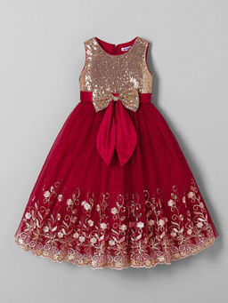 Hopscotch - Sequinned Bow Gown Maroon