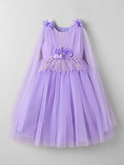 Hopscotch - Floral Applique Lace Gown Purple