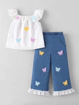 Hopscotch - Butterfly Applique Jeans With Top White