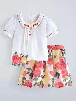 Hopscotch - Textured Top And Pleated Skirt Multi-Color