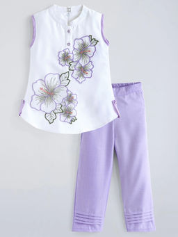 Hopscotch - Floral Embroidered Kurta With Pant White