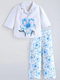 Hopscotch - Floral Collared Shirt And Pant Blue