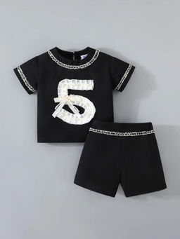 Hopscotch - Ruffled Bow Applique Co-Ord Set Black