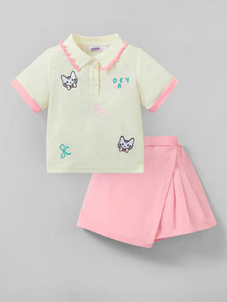 Hopscotch - Embroidered Polo T-Shirt And Pleated Skort Cream