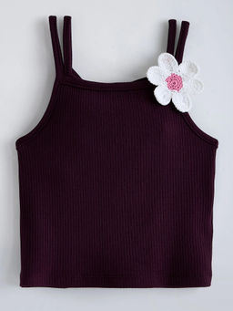 Hopscotch - Floral Applique Textured Top Burgundy