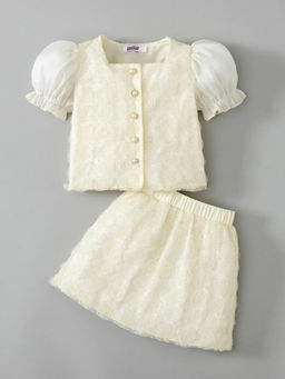 Hopscotch - Rose Applique Skirt With Top Cream