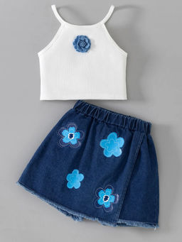 Hopscotch - Floral Applique Shorts With Top White