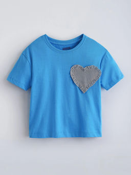 Hopscotch - Heart Applique Cotton T-Shirt Blue