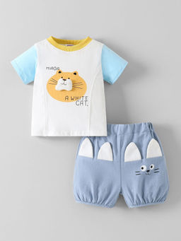 Hopscotch - Kitten Applique Short With T-Shirt Multi-Color