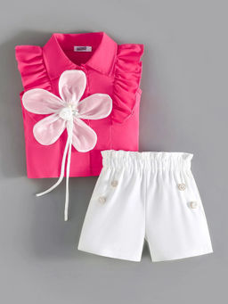 Hopscotch - 3D Floral Applique Short With Top Pink