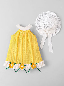 Hopscotch - Textured Halter Neck Dress With Cap Yellow