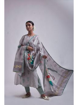 UDD DESIGN - Women's Grey Nacho Printed Gota Dupatta